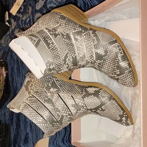 Fergalicious Peek-a-Boo Snake Print Boots
